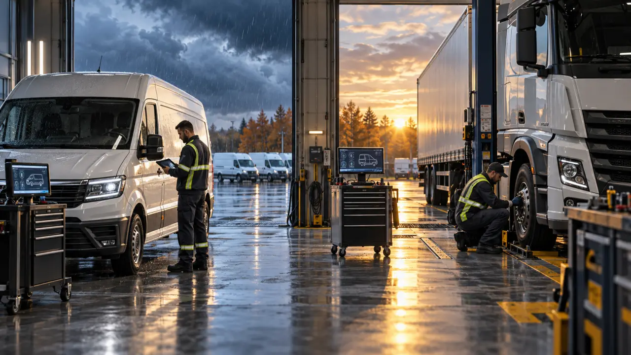 Flotte de camions et véhicules utilitaires dans un centre logistique