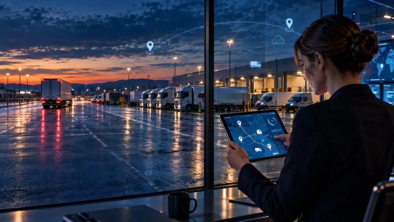 Flotte de camions modernes équipée de solutions de suivi télématique