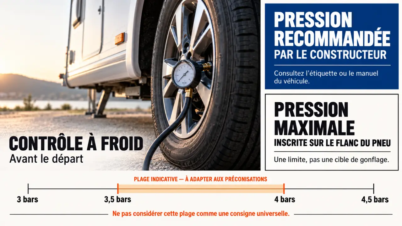 Caravane pression des pneus : contrôle à froid et distinction entre pression recommandée et pression maximale