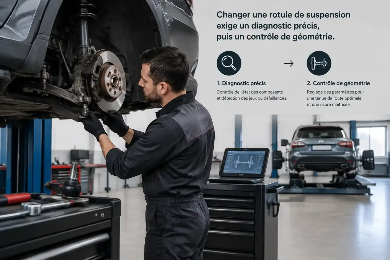 Changer une rotule de suspension exige un diagnostic précis, puis un contrôle de géométrie