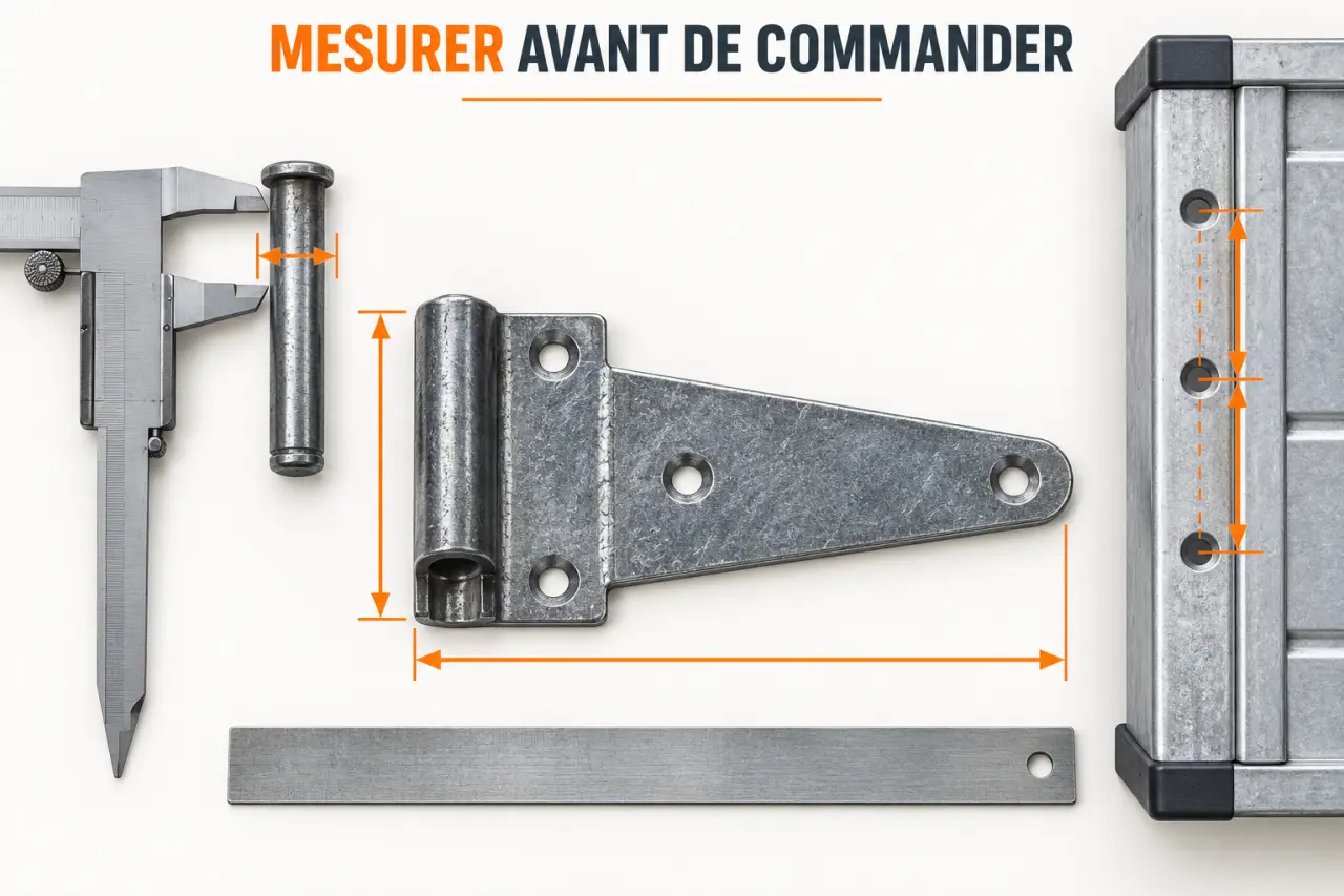 Mesure d’une charnière de remorque avant remplacement avec contrôle de l’axe et des perçages