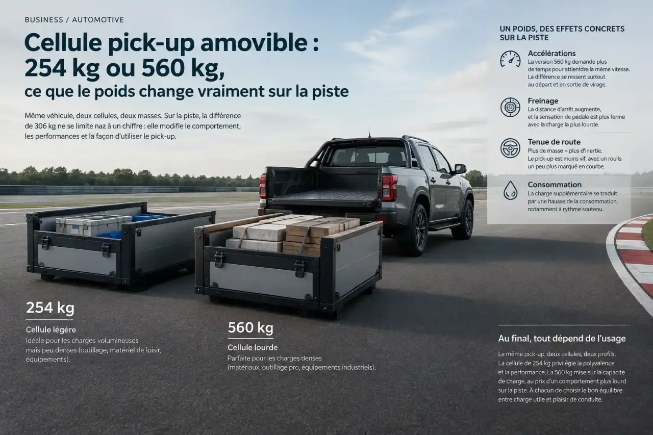 Cellule pick-up amovible : 254 kg ou 560 kg, ce que le poids change vraiment sur la piste